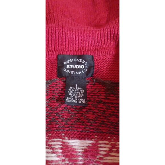 Designers Studio Originals Women's Small Red Christmas Cardigan Mitten Pockets - Picture 6 of 7